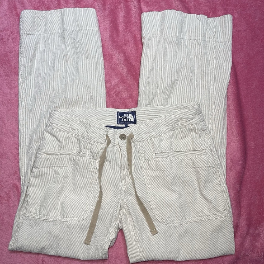 The North Face Linen Striped Khaki White Pants Women's Size 2 Regular Drawstring